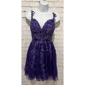 Lavetir Purple Short Multilayer Tulle Embellished dress Prom Homecoming Dance XS